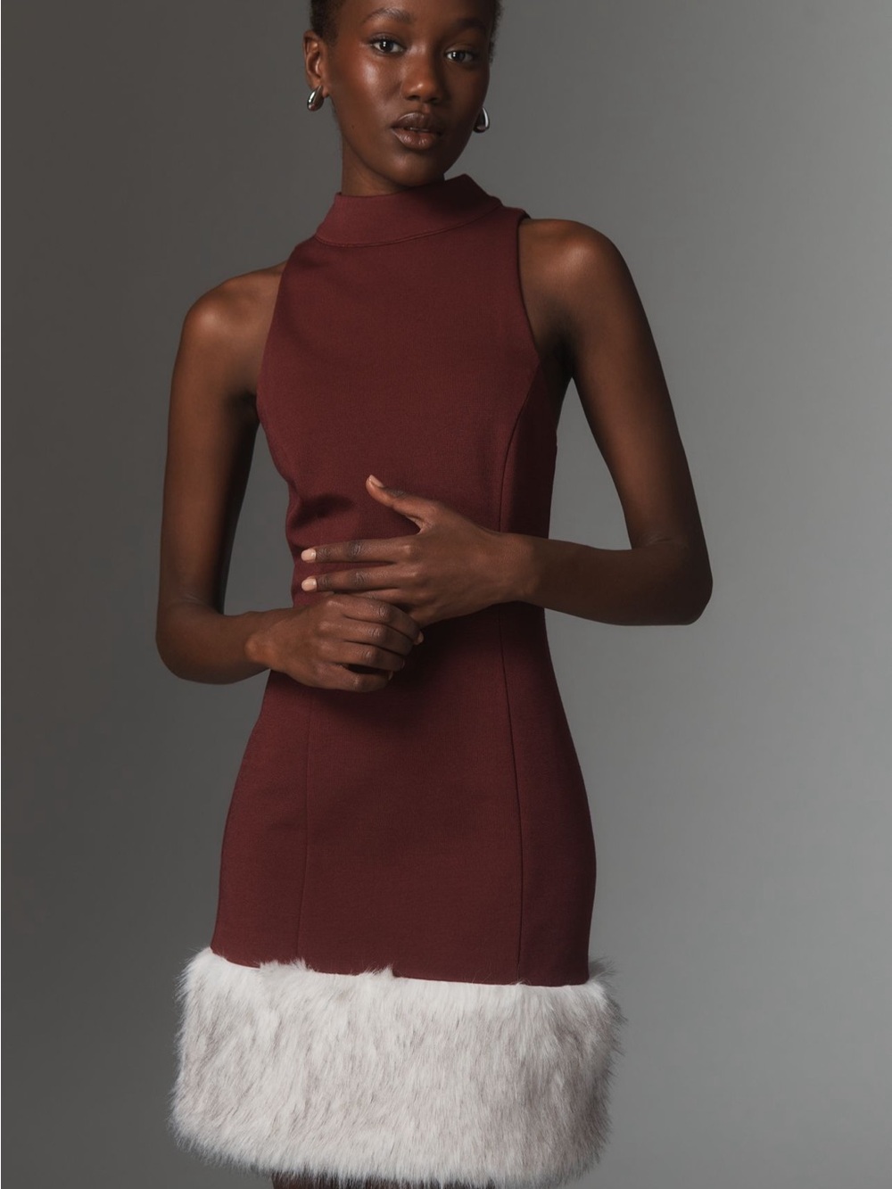 Anthropologie Maeve Sleeveless Faux Fur Hem Mini Dress XL NWT